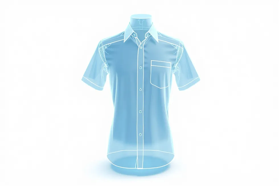 X-ray view of a dress shirt; selecting an application highlights the collar or placket interlining