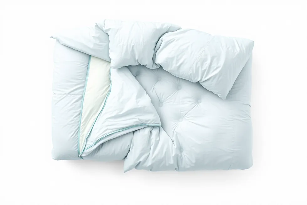 An open duvet cover with the fill insert showing; the highlighted zone is the batting insert